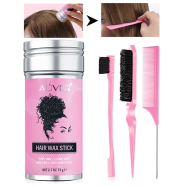 Aliver Hair Wax Stick,4-piece Set Hair Wax Stick & Pink Comb for Hair Flyaways and Long-Lasting Soft and Frizz-Free Hairstyles,75g