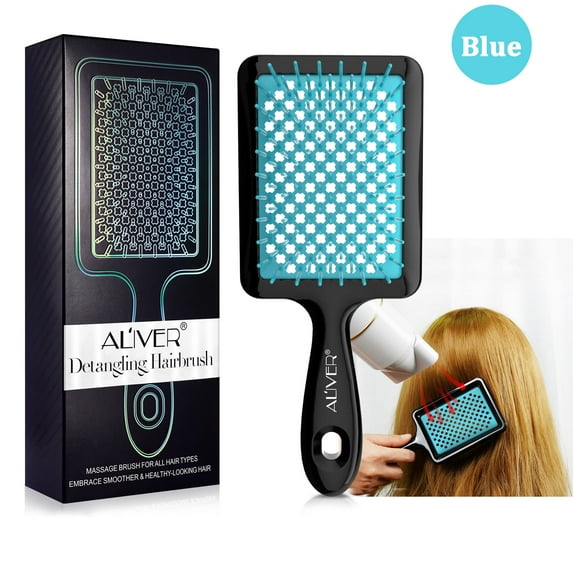 Aliver Hairbrush for Wet & Dry Use, Vented Detangling Hair Brush, Quickly Detangles and Smooths Hair, Faster Blow Drying, Hair Styling Brush - Blue
