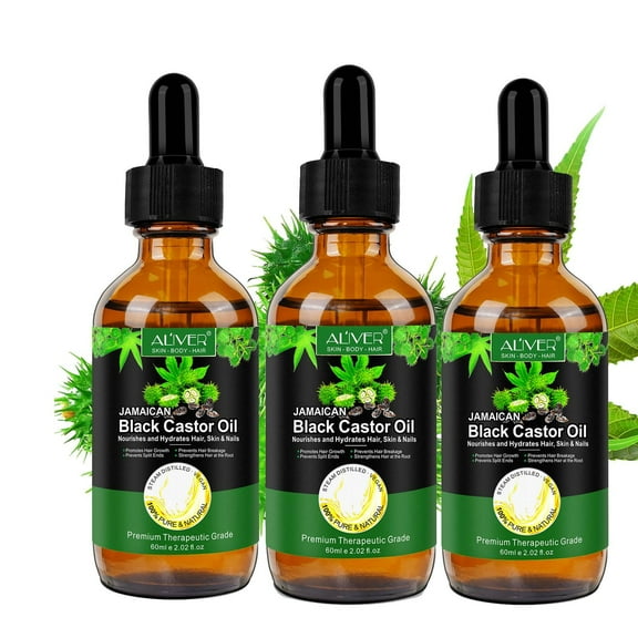 Aliver Jamaican Black Castor Oil for Hair Health 60ml(2.02 fl.oz) Natural Moisturizer for Face, Body & Nails, Carrier Oil for Essential Oils and DIY Beauty - 3pack