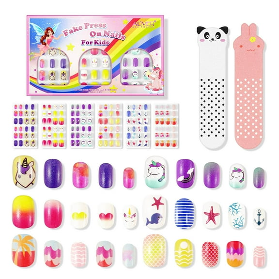 Aliver Kids Fake Nail 144 Count,Press on Nail Kit,Gift for Children Little Girls,Safe and Odorless,Artificial Nail Fun,Ocean