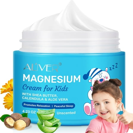 Aliver Magnesium Cream for Youngsters 4.23oz, with Shea Butter, Calendula & Aloe Vera, Unscented