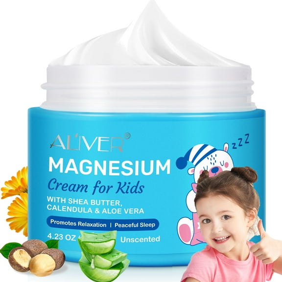 Aliver Magnesium Cream for Youngsters 4.23oz, with Shea Butter, Calendula & Aloe Vera, Unscented