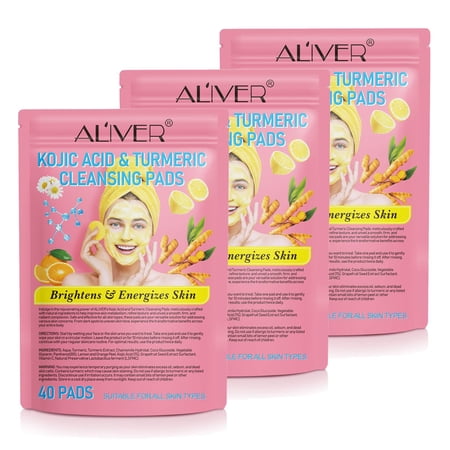 Aliver Kojic Acid and Turmeric Cleansing Pads for Face, Mild and Non-Irritating, Suitable for All Skin Types,3Pack
