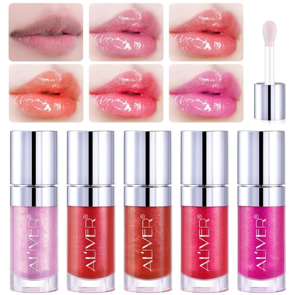 Aliver Lip Glow Oil set, Long Lasting Hydrating Lip Gloss Tinted Lip Balm, Tinting Lip Care Oil for Dry Lip 5 pcs