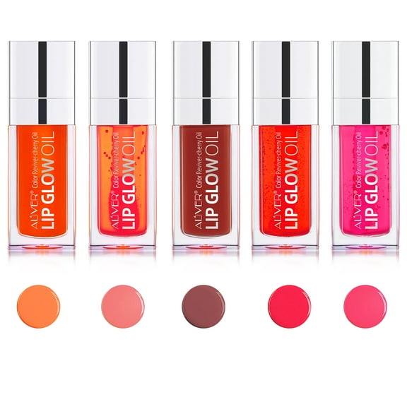 Aliver Lip Glow Oil set, Long Lasting Hydrating Lip Gloss Tinted Lip Balm, Tinting Lip Care Oil for Dry Lip 5 pcs