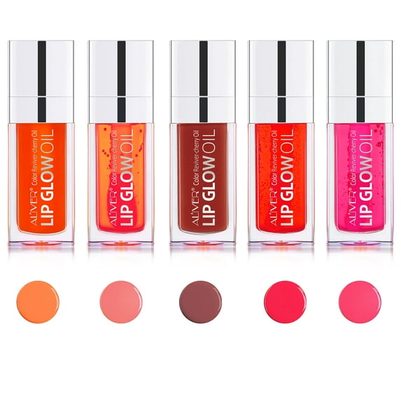 Aliver Lip Glow Oil set, Long Lasting Hydrating Lip Gloss Tinted Lip Balm, Tinting Lip Care Oil for Dry Lip 5 pcs