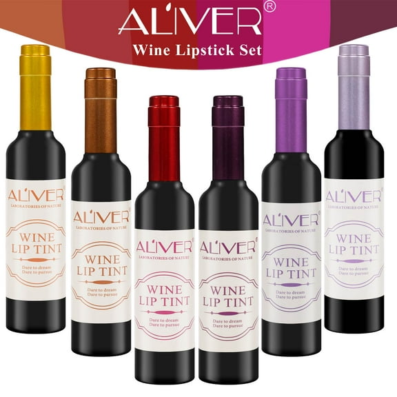 Aliver Liquid Lip Glaze Set 6PCS Long Lasting Moisturizing Wine Lipstick Gloss Liquid Lipstick Lips Makeup Set - 7g