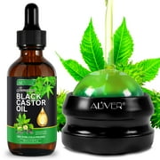 Aliver Massage Roller Ball + 60ml Black Castor Massage Oil Set- Massager Ball with Oil for Sore Muscles, Stress Relief, Skin Care