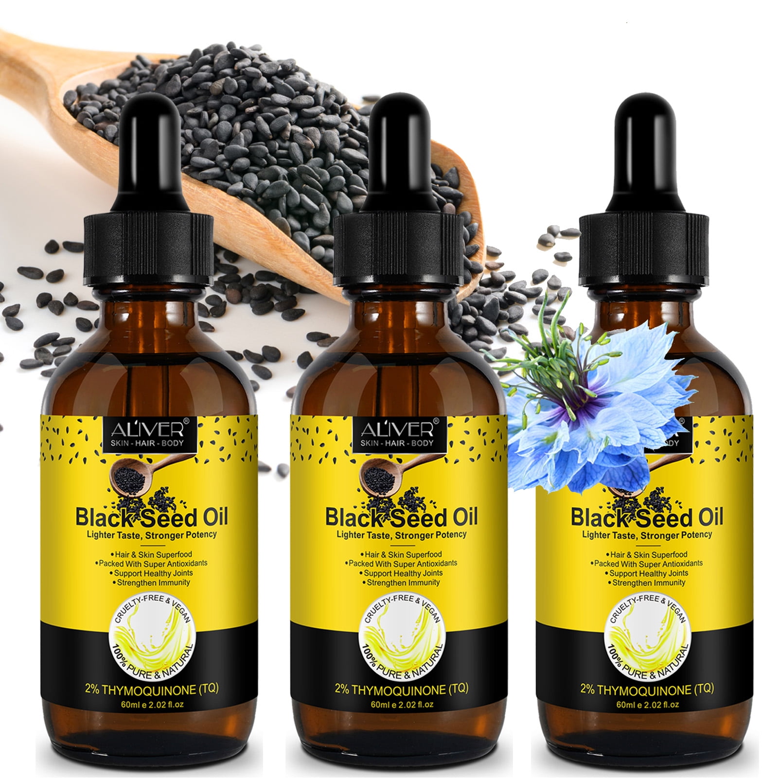 Aliver Organic Black Seed Oil,2oz 100 Virgin Cold Pressed, Omega 3 6 9