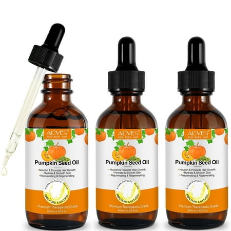 Aliver Organic Cold Pressed Pumpkin Seed Essential Oil, Virgin, Natural Moisturizer for Dry Hair Rough Skin and Nails, 60ml / 2.02 floz - 3pack