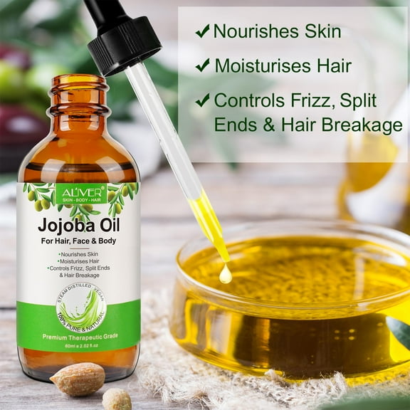 Aliver Organic Jojoba Oil for Hair/Face/Body, Keep Hair Soft Shiny, Soothe Dry Skin, Non-Greasy Massage Oil