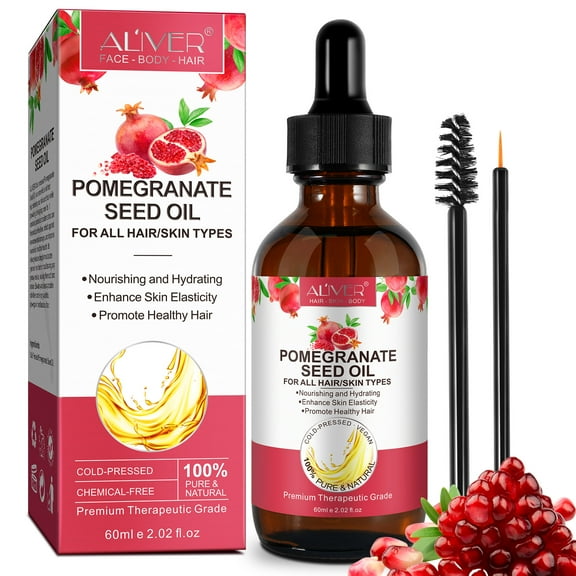 Aliver Pomegranate Seed Oil, Pure Unrefined Cold Pressed Antioxidant Moisturizer for Hair Skin and Nails 2 oz