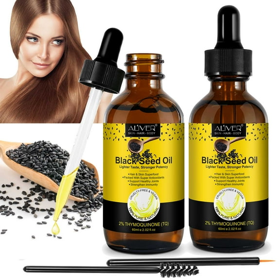 Aliver Premium Black Seed Oil Cold Pressed, Hair - Skin - Immunity Support, Enriched with Omegas 3, 6, 9 - 2 Pack