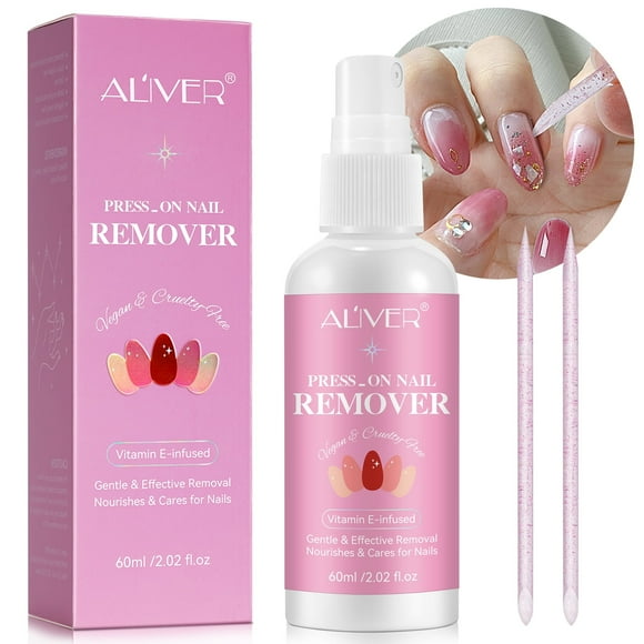 Aliver Press-On Nail Remover,Quickly Remove Stick-On Nails, Press-On Nails, Or Artificial Nails Remover Spray,Not for UV Gel or Gel Nail Polish,2.02 fl.oz