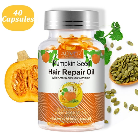 Aliver Pumpkin Seed Oil Capsule No Need to Rinse – Hair Styling Serum Capsule for Frizzy & Dry Hair, Reduce Hair Split Ends, Repair Damaged Hair (40P)