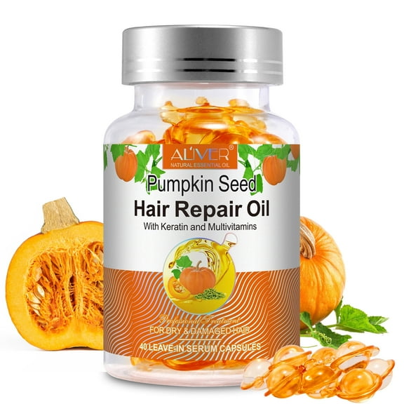 Aliver Pumpkin Seed Oil Capsules-Pumpkin Seed Hair Repair Oil with Keratin and Multivitamins-for Frizzy, Brittle Hair and Split Ends