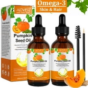 Aliver Pumpkin Seed Oil for Hair Growth for Men & Women, 100% Pure and Natural Carrier Oil, Face & Body Essential Oil, Cold Pressed Massage Oil, Omega-3,-6 Anti Aging, 2Pack