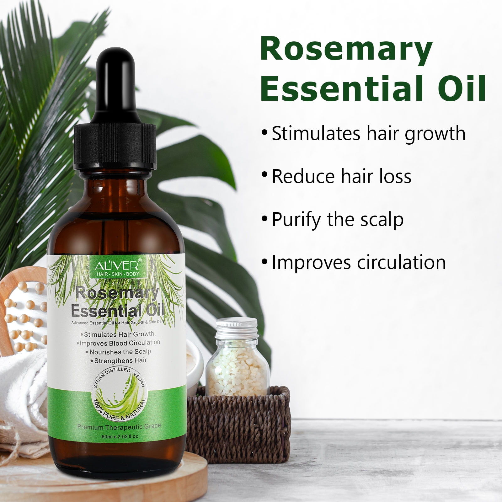 Aliver Pure Rosemary Essential Oil for Hair Growth Dry Scalp Care  60ml/2.02floz