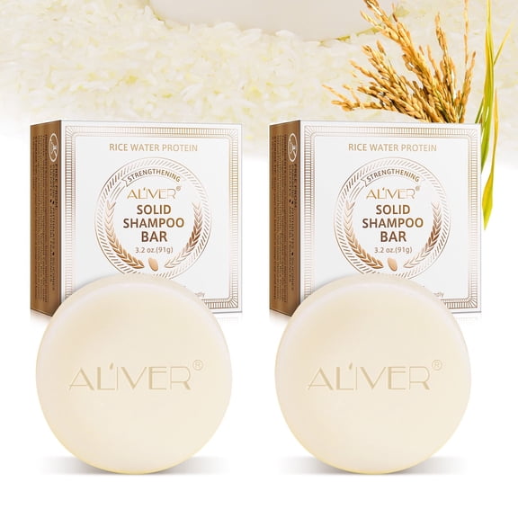 Aliver Rice Water Shampoo Bar, Vegan & All Natural Solid Shampoo Soap for Thinning Hair Ph Balanced, Strengthening Weak or Damaged Hair - 6.4 oz