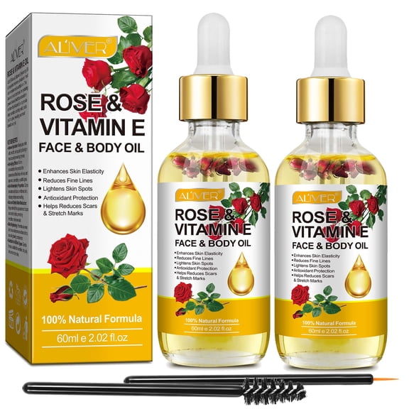 Aliver Rose Vitamin E Oil 2 Pack, Rich in Vitamins and Antioxidant, Moisturizer for Skin