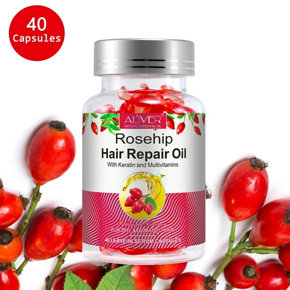 Aliver Rosehip Oil Capsules for Hair, No Need to Rinse – Hair Vitamin Serum Capsule for Hair, Repairs and Strengthens Hair, Leaves Hair Hydrated, Smooth and Shiny (40P)