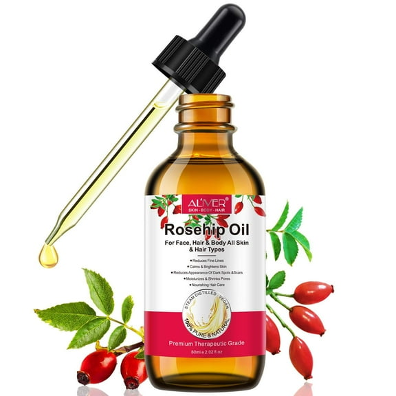 Aliver Rosehip Oil for Hair Care, 100% Pure Natural, Hydrating, Nourishing & Moisturising Organic Rose Hip Oil for Face, Nails, Hair & Body Care (2oz/60mL)
