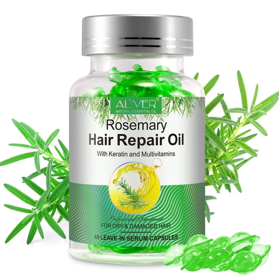 Aliver Rosemary Oil Capsules-Rosemary Hair Repair Oil with Keratin and Multivitamins-for Dry & Damaged Hair & More-40 Leave-In Serum Capsules