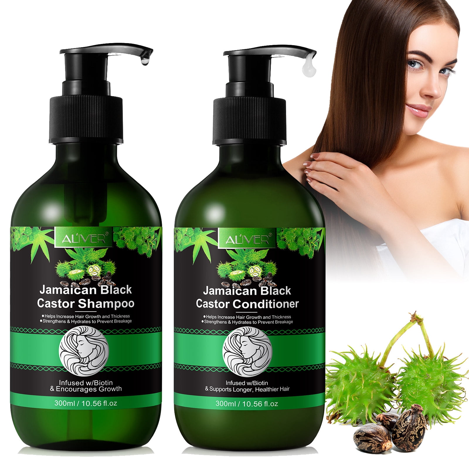 Aliver Shampoo and Conditioner Set, Jamaican Black Castor Oil Shampoo & Conditioner for Hair Strengthen & Restore, Black Castor Shampoo Set - 2PC
