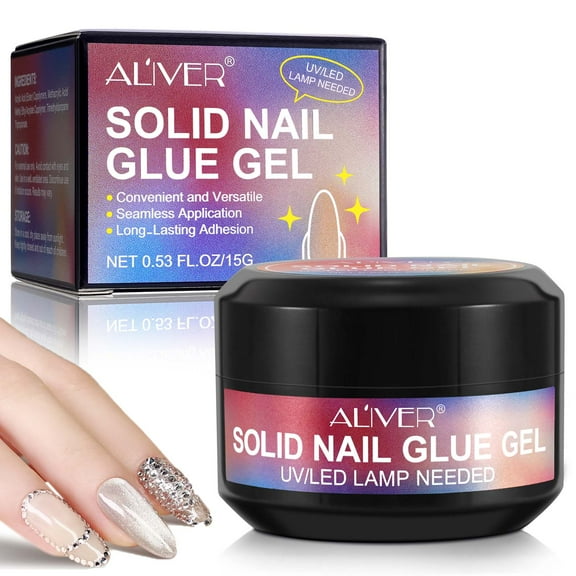 Aliver Solid Nail Glue Gel for False Nail Tips,UV Light Needed, Press On Nails, Acrylic Nails, Salon Quality,Super Strong, Long Lasting, 15g