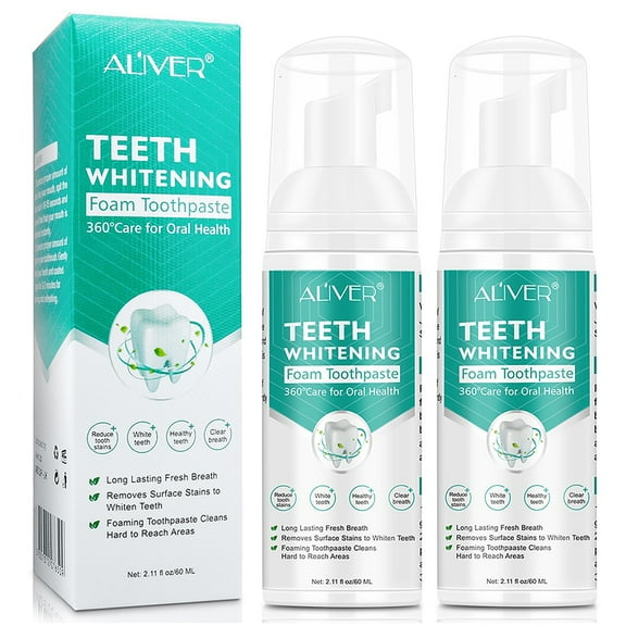 Aliver Teeth Whitening Foam Toothpaste, Natural Ingredients with Citrus & Mint Essence, Gently Mousse Foaming Toothpaste and Mouthwash for Dental Care 2.11 fl.oz - 2 Pack