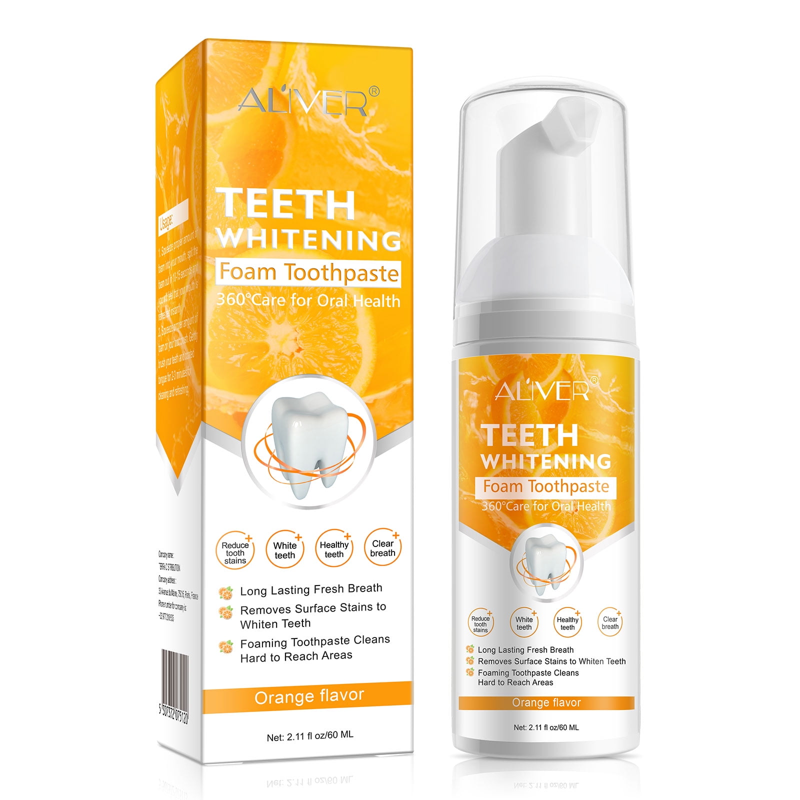 Aliver Teeth Whitening Foam ToothpasteReduce Tooth Stains & White