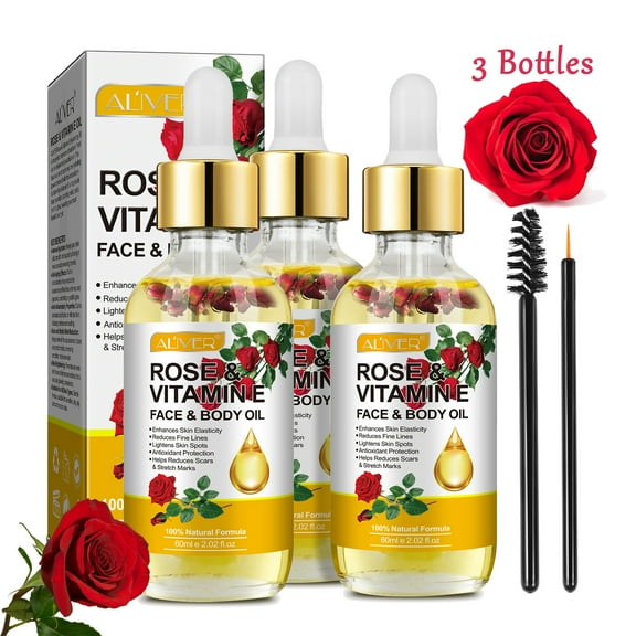 Aliver Vitamin E Oil, Rose Vitamin E Face & Body Oil, Prevent Skin Dryness, Maintain Skin Softness, Reduce Wrinkles, Minimize Swelling, Diminish Scars and Stretch Marks, 6 Oz