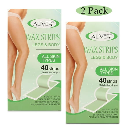 Aliver Wax Strips Legs& Body for All Skin Tapes 80 Strips 2 Pack