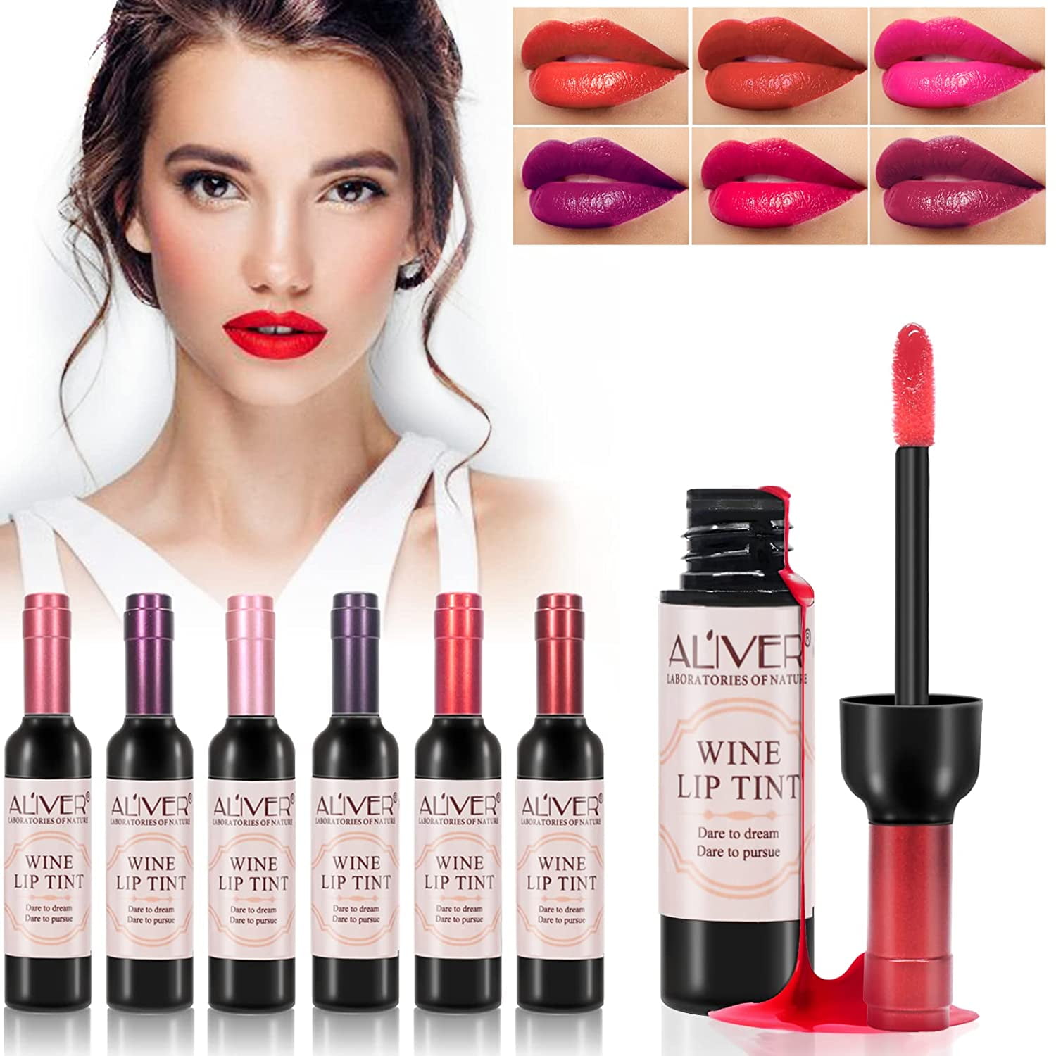 Aliver Wine Lip TInt 6 Colors Matte Liquid Lipstick Waterproof Natural Long Lasting Mini Make Up