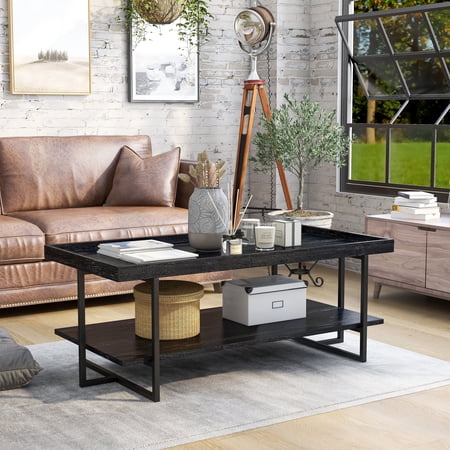 Alivia 1-Shelf Wood Rectangle Coffee Table, Black
