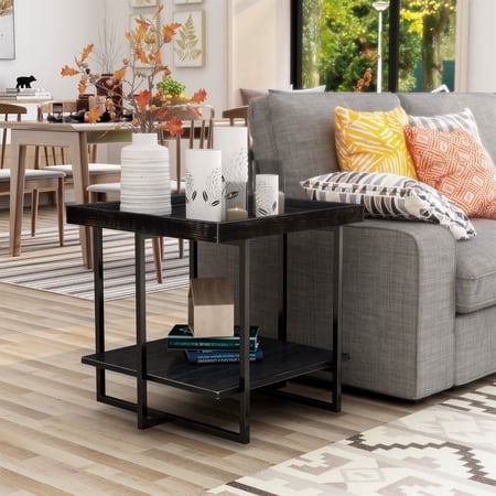 Alivia 1-Shelf Wood Square End Table, Black