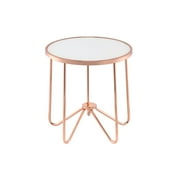 ACME Alivia Round Glass Top End Table in Frosted Glass and Rose Gold