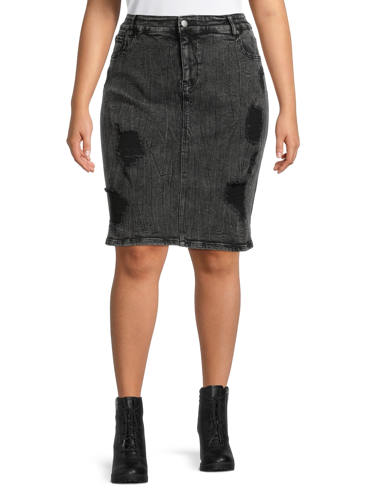 Alivia Ford Women's Plus Size Destructed Denim Skirt - Walmart.com