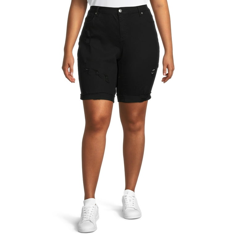 Alivia Ford Women's Plus Size Destructed Roll-Cuff Stretch Bermuda Shorts 