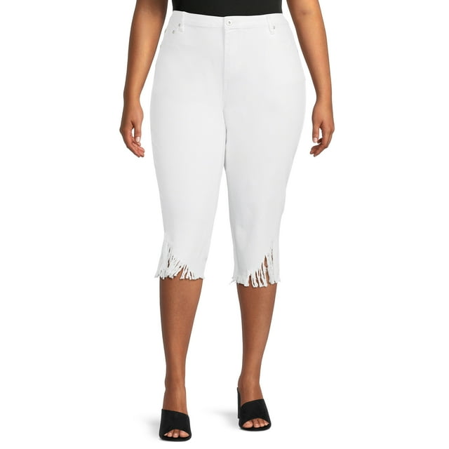Alivia Ford Women's Plus Size Fray Hem Denim Capri Jeans