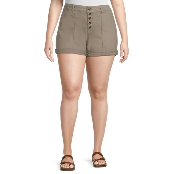 Alivia Ford Women's Plus Size Mid Rise Double Cuff Twill Shorts