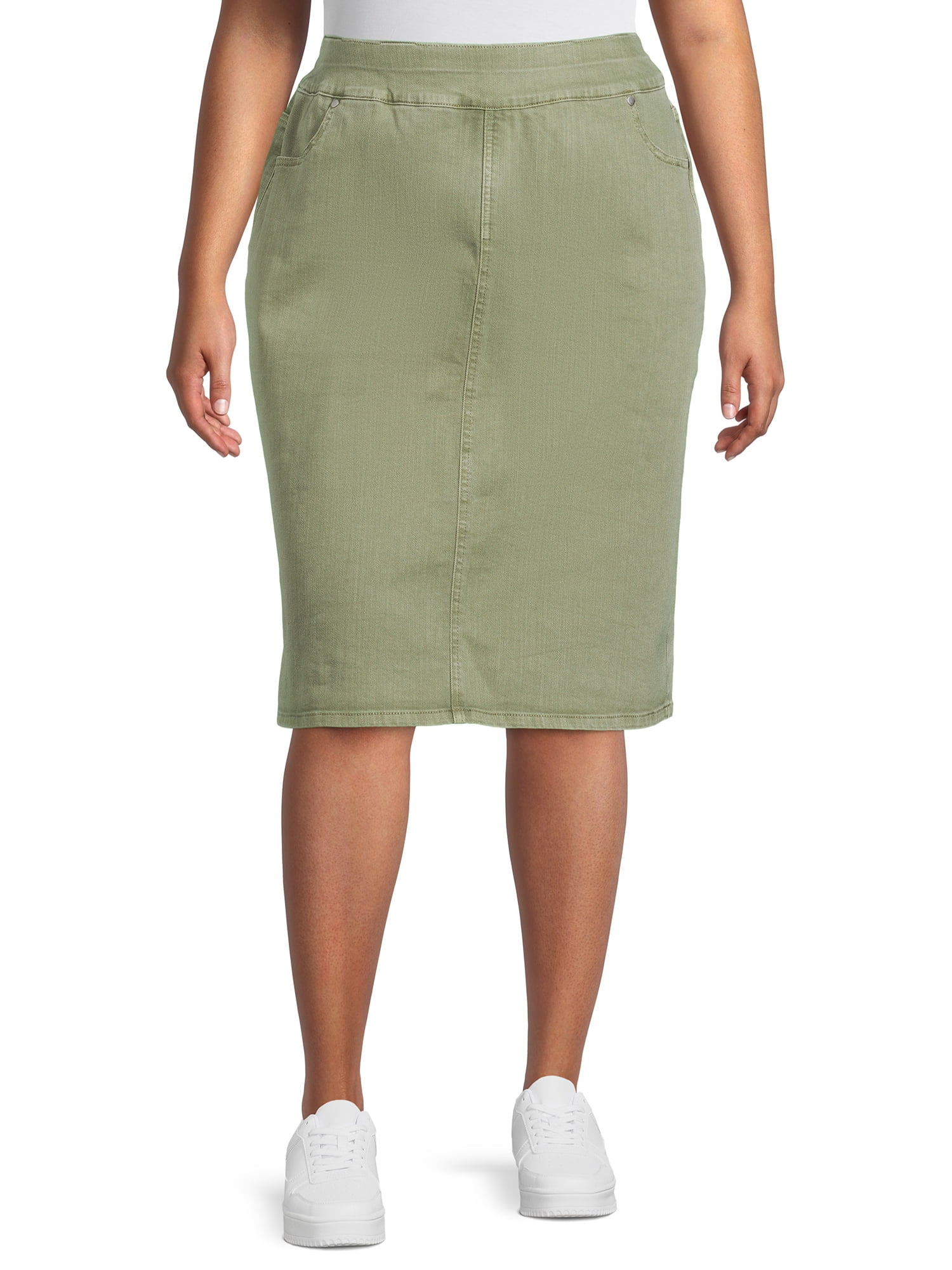 Plus size long denim skirts green hot sale