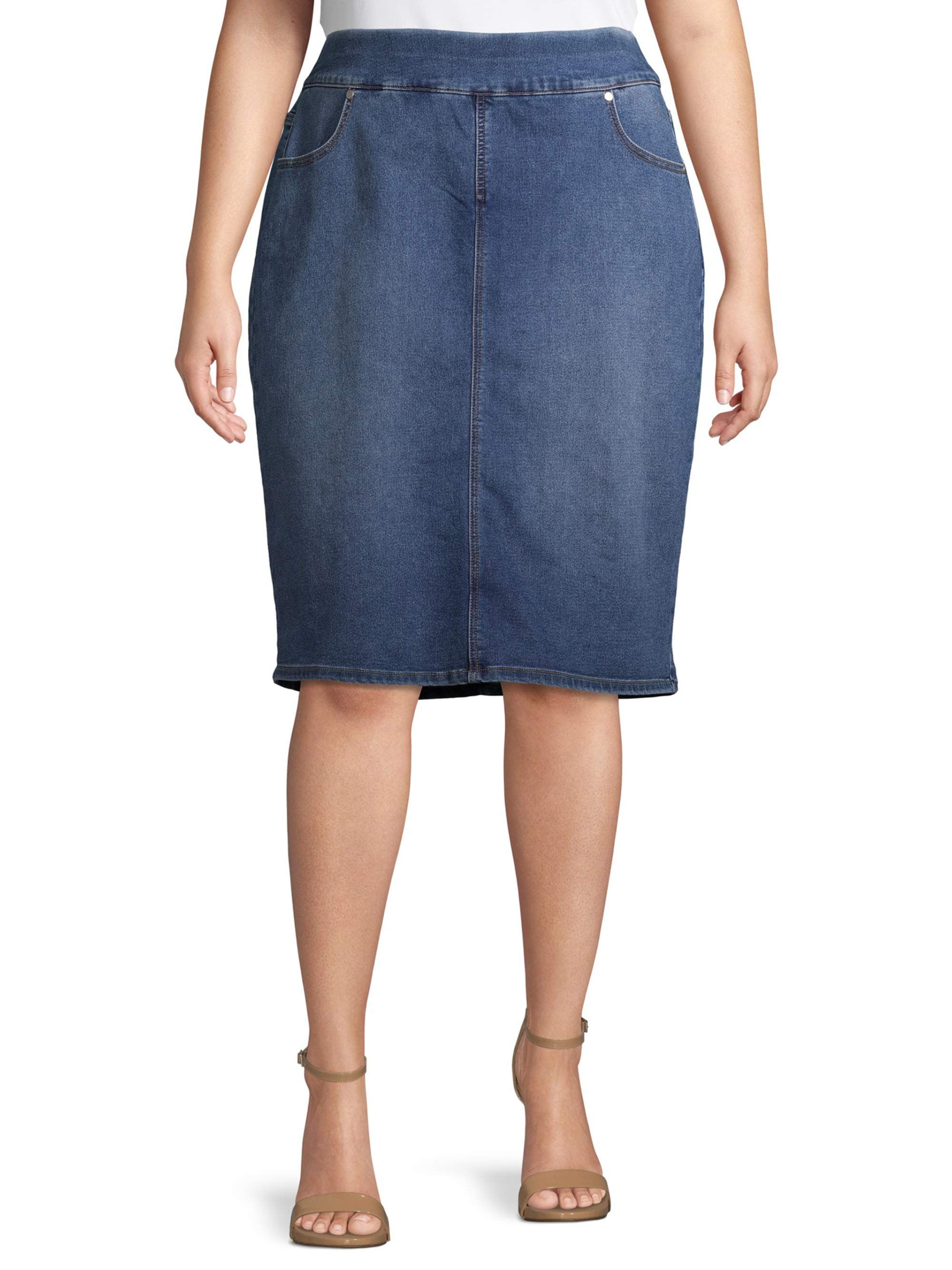 Plus size denim pull on skirt hotsell