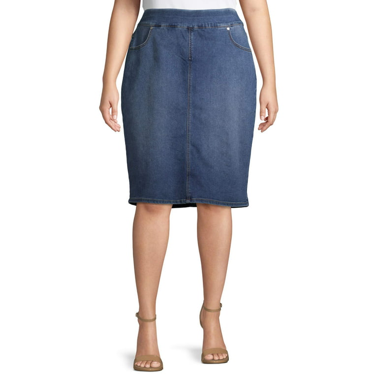 Alivia Ford Women's Plus Size Pull-On Denim Skirt