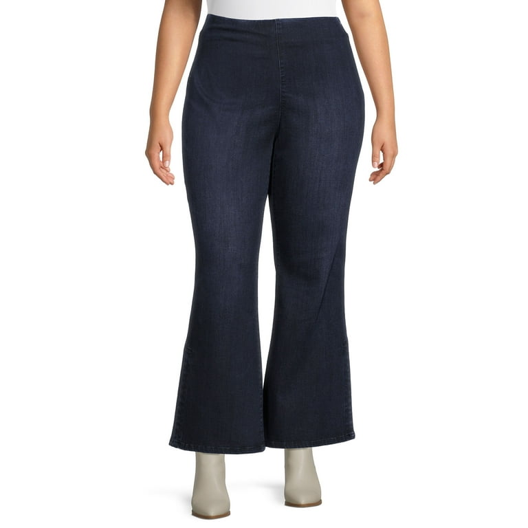 Alivia Ford Women's Plus Size Pull-On Square Pocket Flare Leg Jeans