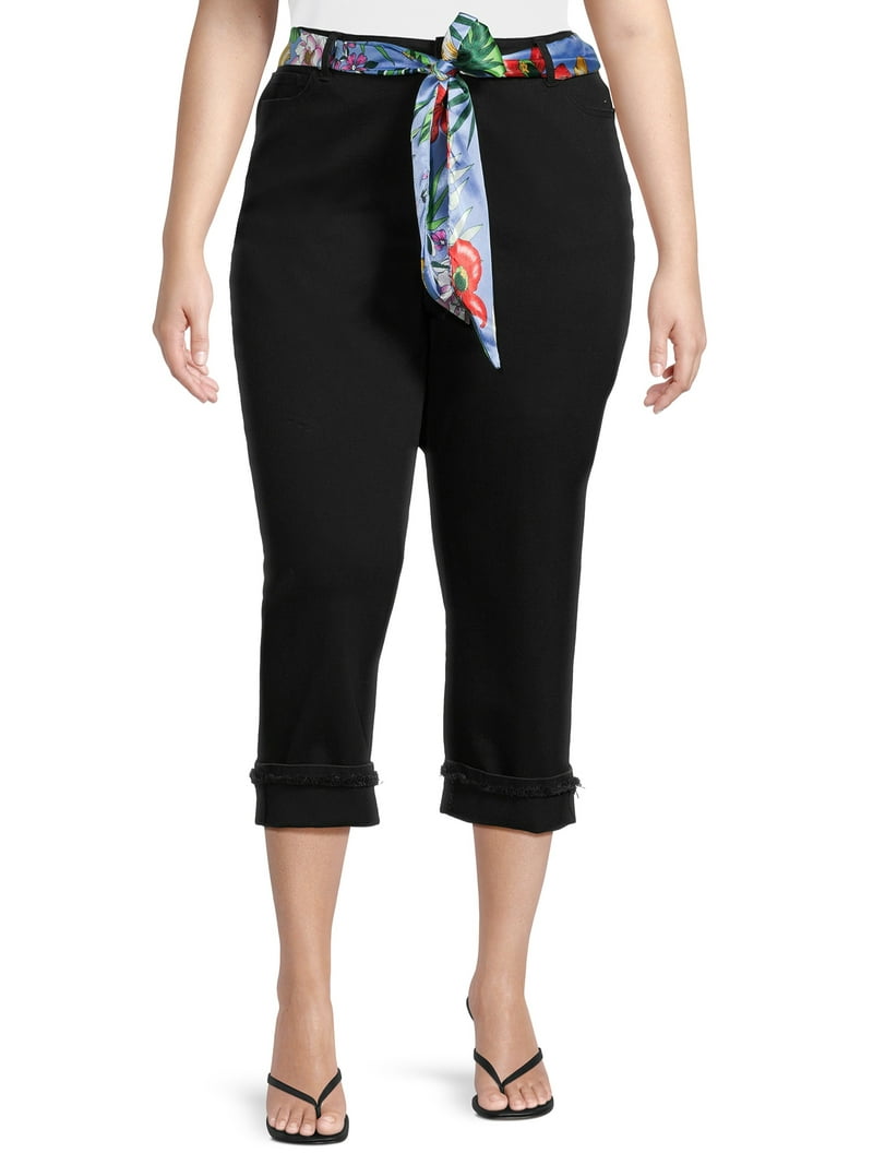 Alivia Ford Women's Plus Size Stretch Roll Cuff Denim Capri Jeans