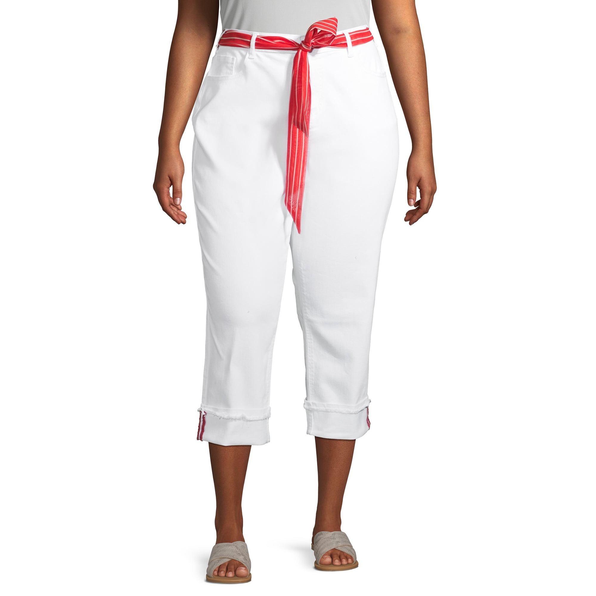 Salme Fristelse Indflydelsesrig Alivia Ford Women's Plus Size Roll Cuff Denim Capri Jeans with Printed Belt  - Walmart.com