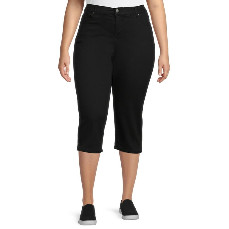 Alivia Ford Women's Plus Size Sateen Tummy Control Capri Pant Black at   Women's Clothing store
