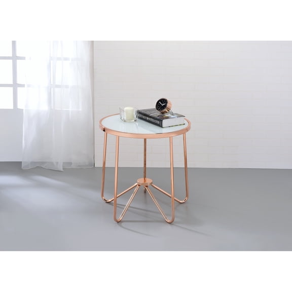 Alivia Frosted Glass & Rose Gold End Table Modern Side Table for Living Room Bedroom