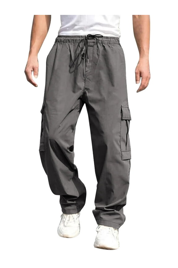 Men's Casual Cargo Pants Elastic Waist Lightweight Summer with Pockets M-3XL